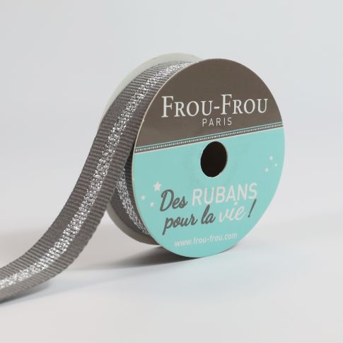 Bobinette Ruban Gros grain Rayure Brillante Frou-Frou Ciel d'orage - 15 mm x 4 mètres