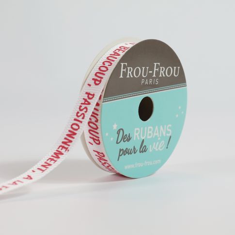 Bobinette Ruban Gros grain message Je t'aime passionément Frou-Frou - 10 mm x 5 mètres