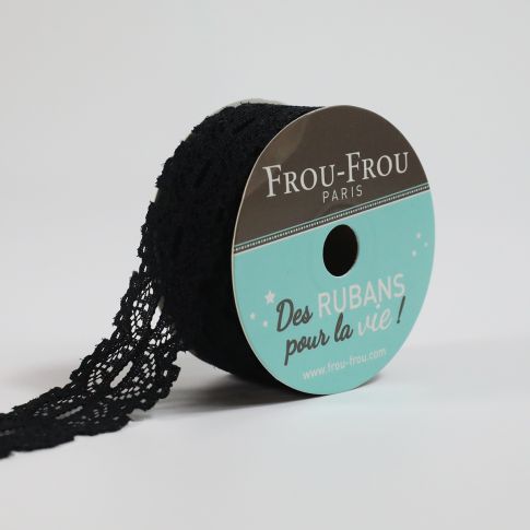 Bobinette Ruban Dentelle Frou-Frou Noir de jais - 22 mm x 4 mètres