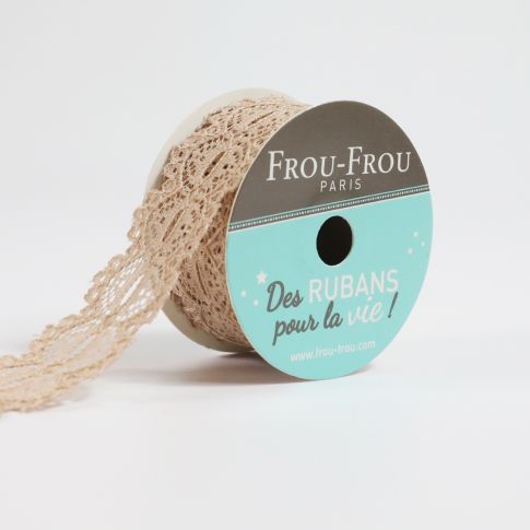 Bobinette Ruban Dentelle Frou-Frou Galet - 22 mm x 4 mètres