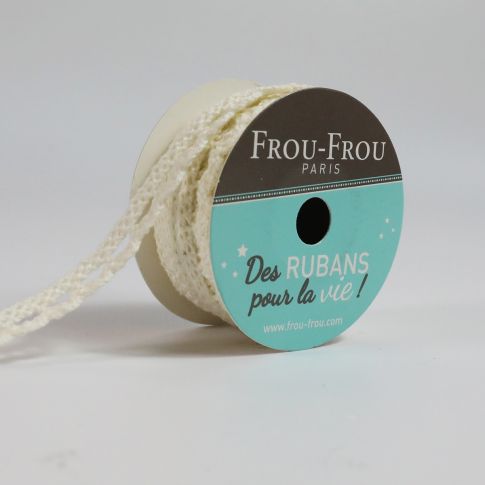 Bobinette Ruban Dentelle Frou-Frou Ivoire nacre - 10 mm x 4 mètres