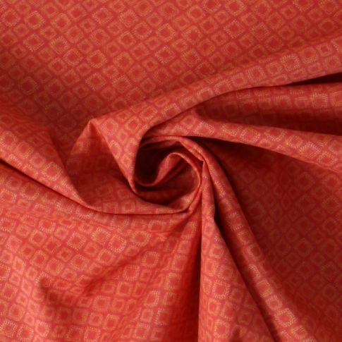 Tissu Coton imprimé  graphique Lozaa sur fond Brique