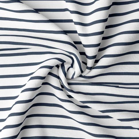 Tissu Jersey Coton rayé Marine sur fond Blanc