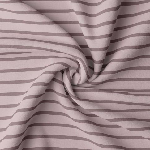Tissu Jersey Coton rayé Vieux rose sur fond Rose