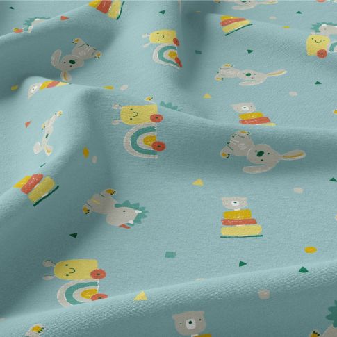 Tissu Coton imprimé Arty Douplo Jade sur fond Bleu