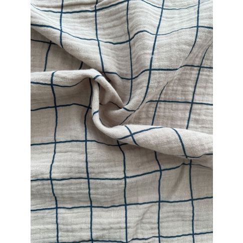 Tissu Double gaze à carreaux Gris galet