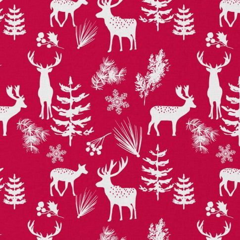 Tissu Coton imprimé Arty Ketill Blanc sur fond Rouge