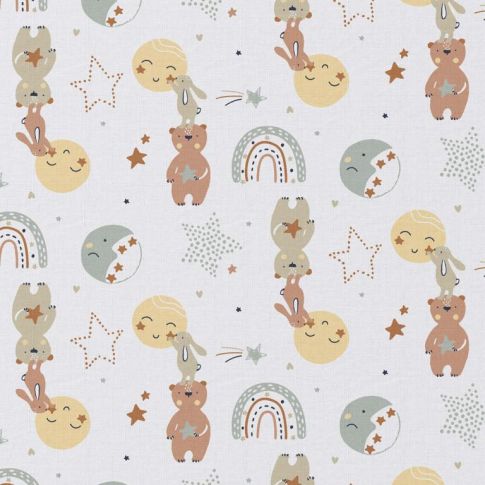 Tissu Coton imprimé Arty Lalouna sur fond Blanc