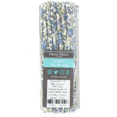Passepoil Frou-Frou 12 mm Fleuri Bleu ciel - 3 mètres