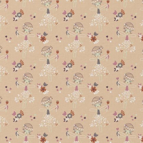 Tissu Coton imprimé Arty Maryka Shell sur fond Beige clair