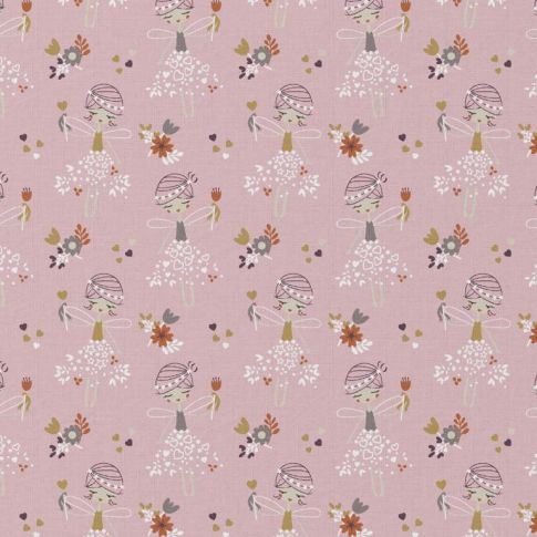Tissu Coton imprimé Arty Maryka sur fond Rose clair