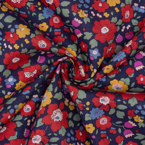 Tissu Liberty of London Tana Lawn Betsy sur fond Bleu marine