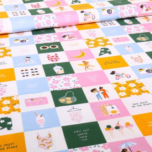 Tissu Coton imprimé Dashwood Studio Week-end vibes sur fond Blanc
