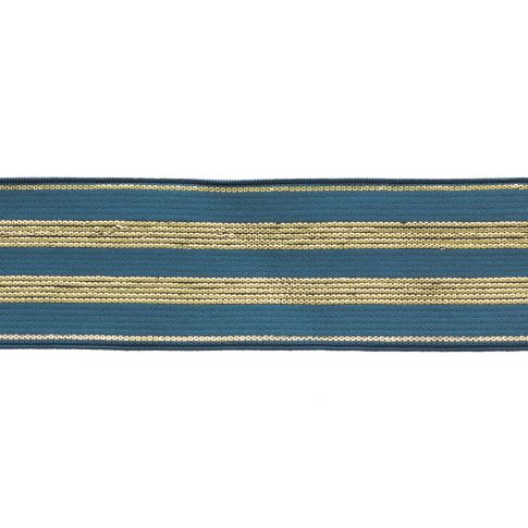 Élastique Plat Lurex Bleu jeans rayures or 30 mm x1m