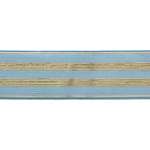 Élastique Plat Lurex Bleu rayures or 30 mm x1m