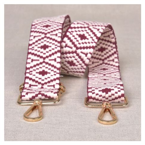 Sangle pour sac 40 mm Bordeaux et blanc - Avec mousquetons