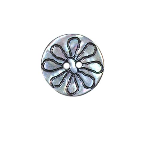 Bouton nacré fleur gravé Georgius 18 mm - Ecru