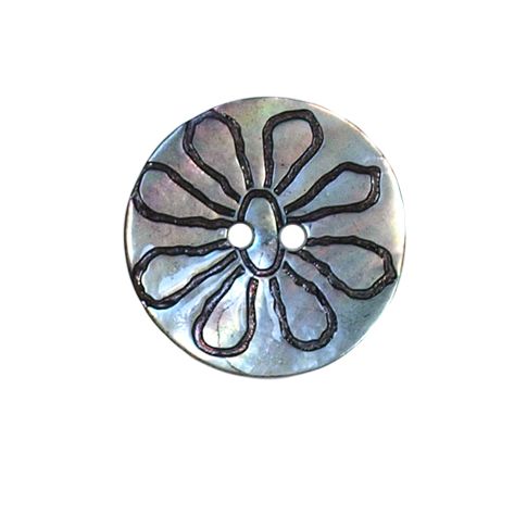Bouton nacré fleur gravé Georgius 22 mm - Ecru