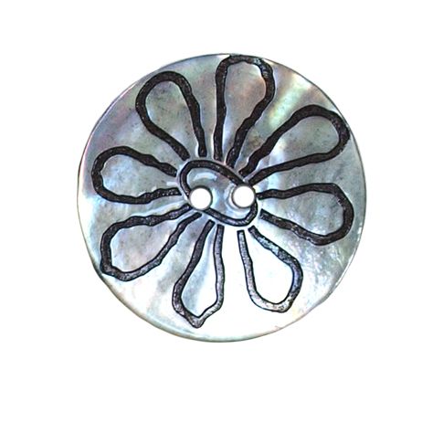 Bouton nacré fleur gravé Georgius 27 mm - Ecru
