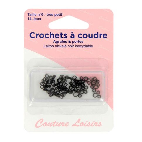 Crochets à coudre noir avec brides - 2 tailles