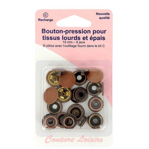 Boutons pressions 15 mm pour tissus épais - Bronze