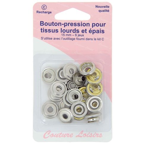 Boutons pressions 15 mm pour tissus épais - Argent