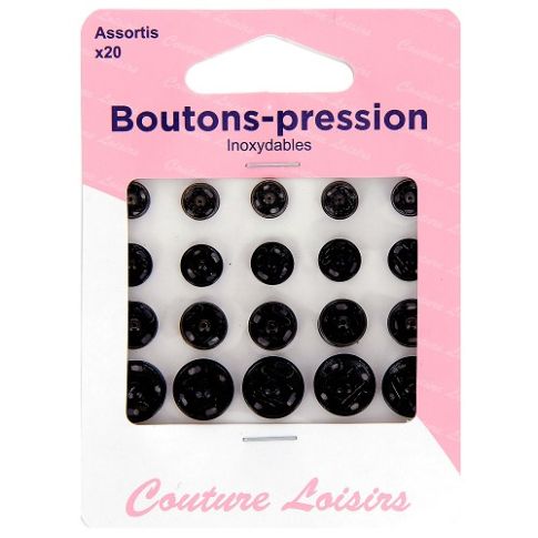 Boutons pression assortis noirs x20