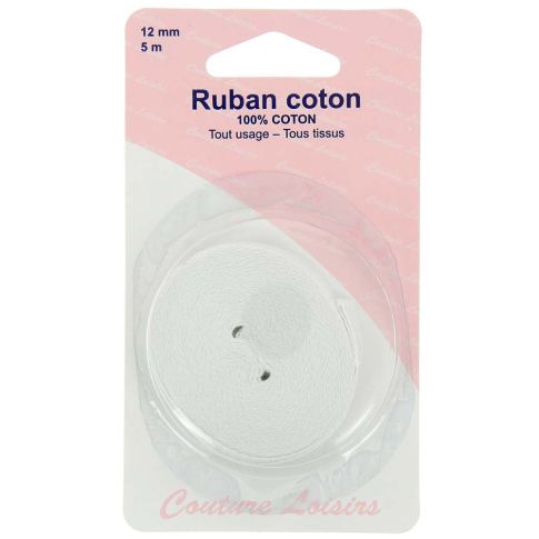 Ruban coton 12 mm - Blanc 5 mètres 