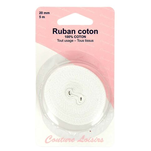 Ruban coton 20 mm - Blanc 5 mètres 