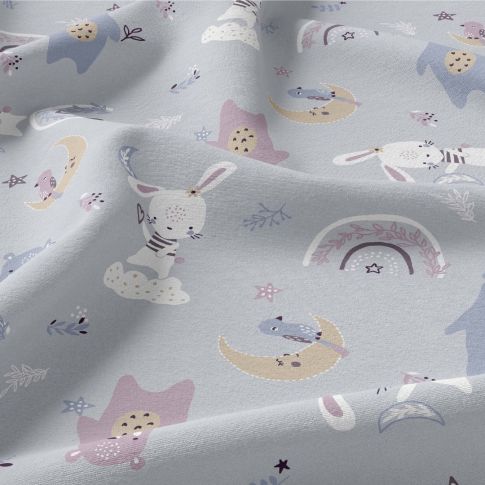 Tissu Coton imprimé Arty Modzi sur fond Bleu ciel