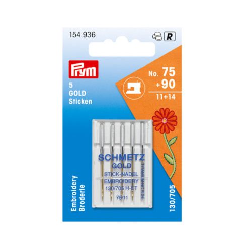 Aiguilles Or Broderie Prym pour machine à coudre 75 et 90