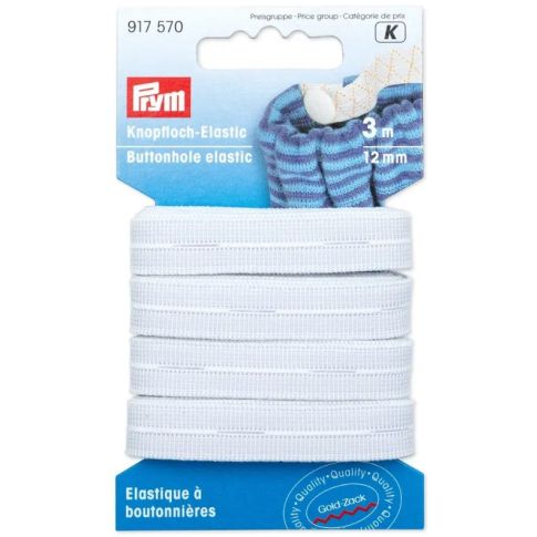 Elastique à boutonnières Prym 12 mm - Blanc