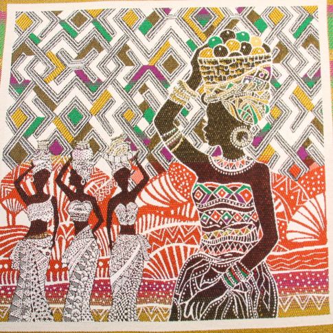 Panneau carré jacquard 48x48cm Kuba sur fond Terracotta