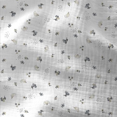 Tissu Double gaze Nesli gris sur fond Blanc
