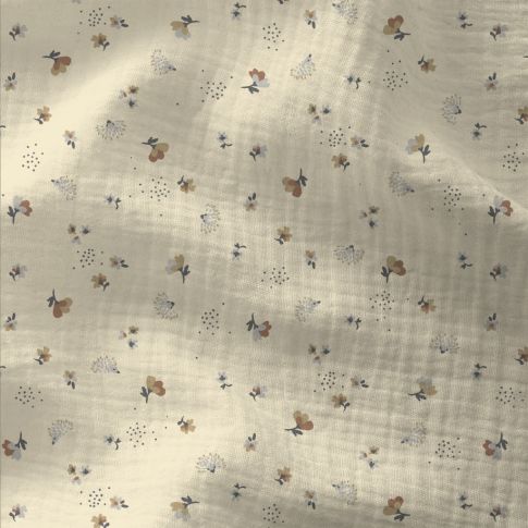 Tissu Double gaze Nesli fauve sur fond Ecru