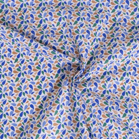 Tissu Coton imprimé Arty Otma Bleu et Vert sur fond Blanc