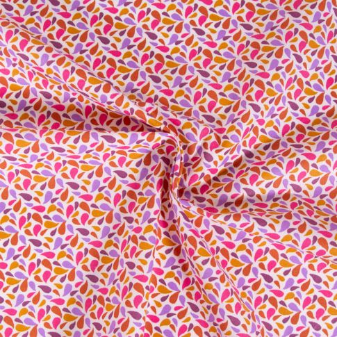 Tissu Coton imprimé Arty Otma Fuchsia et Parme sur fond Blanc