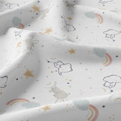 Tissu Coton imprimé Arty Oumani pastels sur fond Blanc