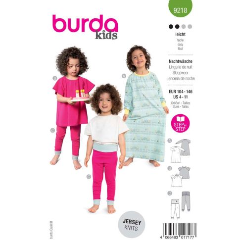 Patron Burda 9218 Lingerie de nuit Enfant
