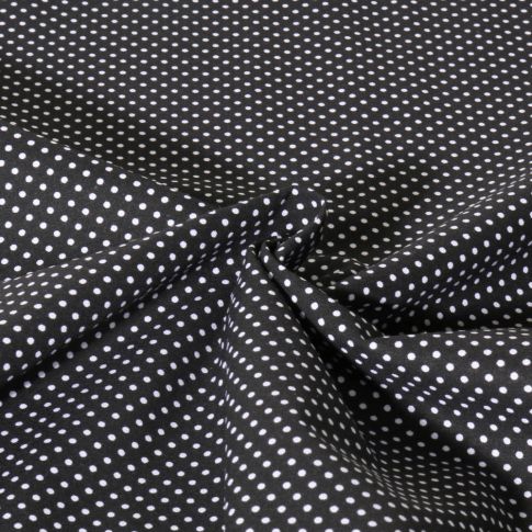 Tissu Popeline de Coton  Carmella à pois blanc sur fond Noir