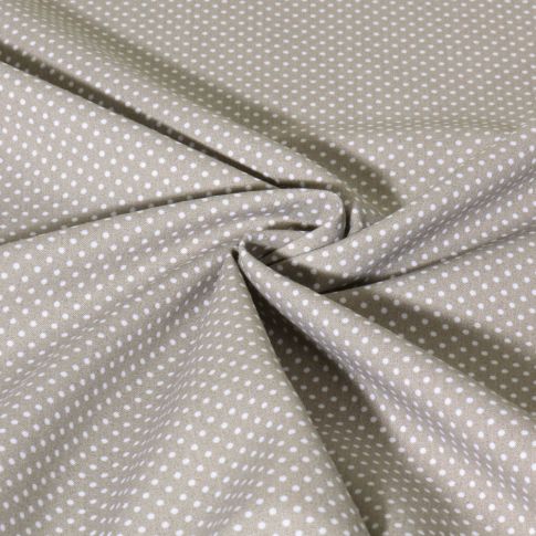 Tissu Popeline de Coton  Carmella à pois blanc sur fond Gris