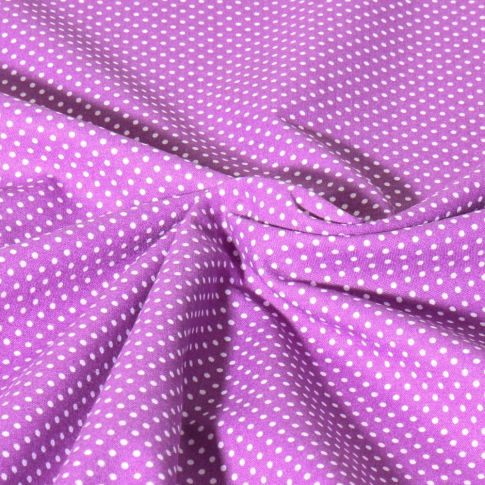 Tissu Popeline de Coton  Carmella à pois blanc sur fond Lilas