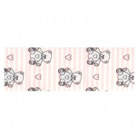 Biais replié 25 mm Oursons et coeurs sur fond rayé Rose x1m