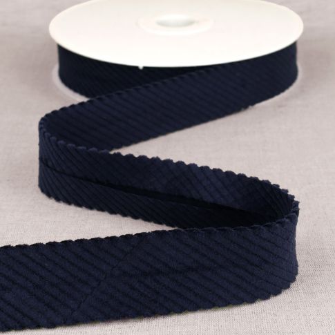 Biais velours grosses cotes Bleu marine- 30 mm