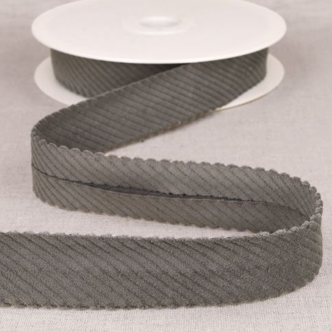Biais velours grosses cotes Gris clair - 30 mm