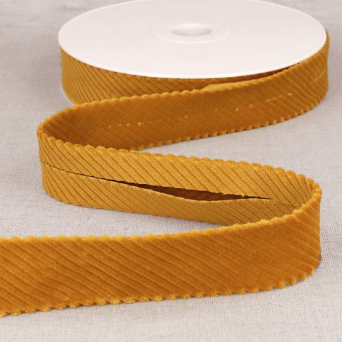 Biais velours grosses cotes Jaune moutarde - 30 mm