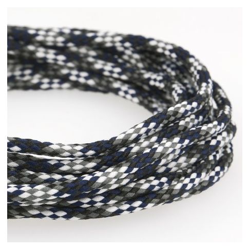Cordon Tressé 5 mm - Noir, blanc, bleu et gris