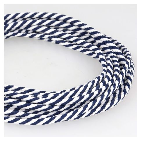Cordon Tressé 5 mm - Bleu Marine et blanc
