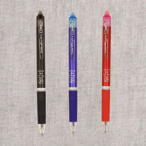 Lot de 3 Stylos effaçables - Noir, bleu et rouge