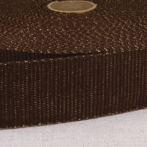 Sangle Polyester Lurex aspect Coton 40 mm Marron Chocolat x1m